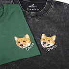 Washed Cotton Crewneck Sweatshirt: Personalized Pet Embroidery, Hand-Stitched Pet Portrait with Custom Name, Unisex Top