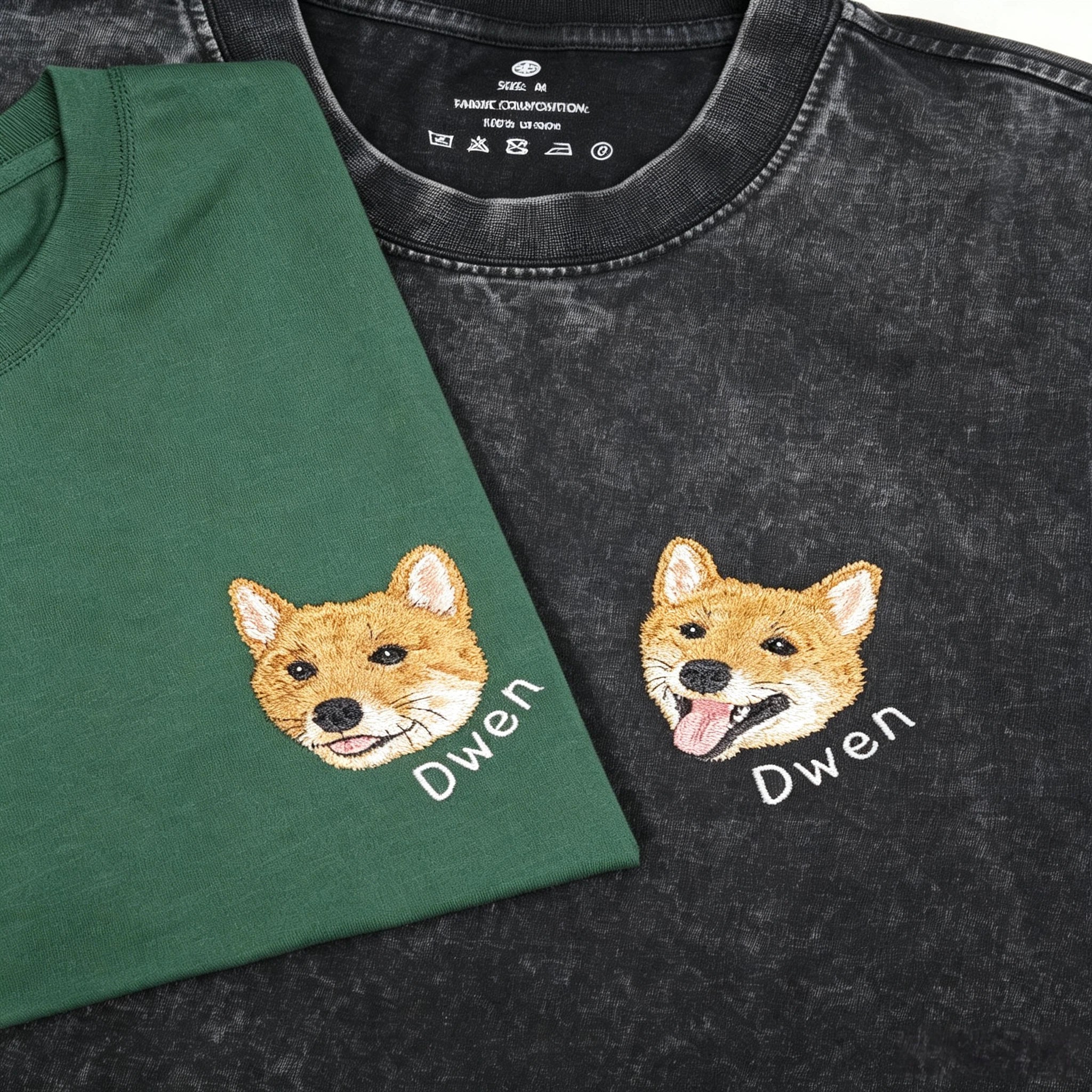 Washed Cotton Crewneck Sweatshirt: Personalized Pet Embroidery, Hand-Stitched Pet Portrait with Custom Name, Unisex Top