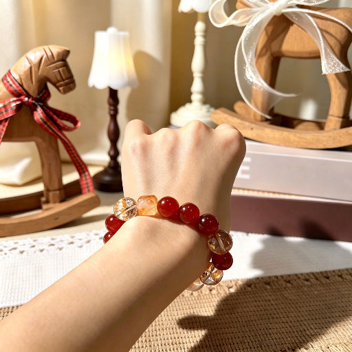 Red Orange Crystal Pet Collar with Matching Bracelet Natural Healing Crystal Dog Cat Owner Jewelry