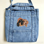 Denim Crossbody Bag: Upload your pet's photo for a custom embroidered bag! A soft, washed denim crossbody perfect for casual shopping.