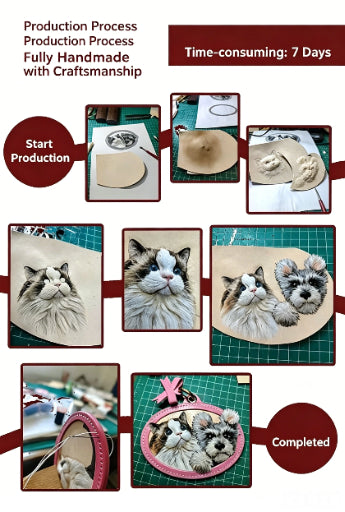 Scalloped Hand-Carved Leather, custom pet portrait keychain, personalized leather key fob, pet keepsake pendant