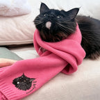 Custom Pet Portrait Embroidery Knitted Wool Scarf, Personalized Cat Dog Photo Custom Winter Scarf, Sentimental Pet Lover Memorial Gift