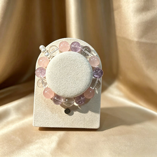 Pink Rose Quartz Amethyst Crystal Pet Collar & Owner Matching Bracelet Calming Healing Crystal Jewelry Set