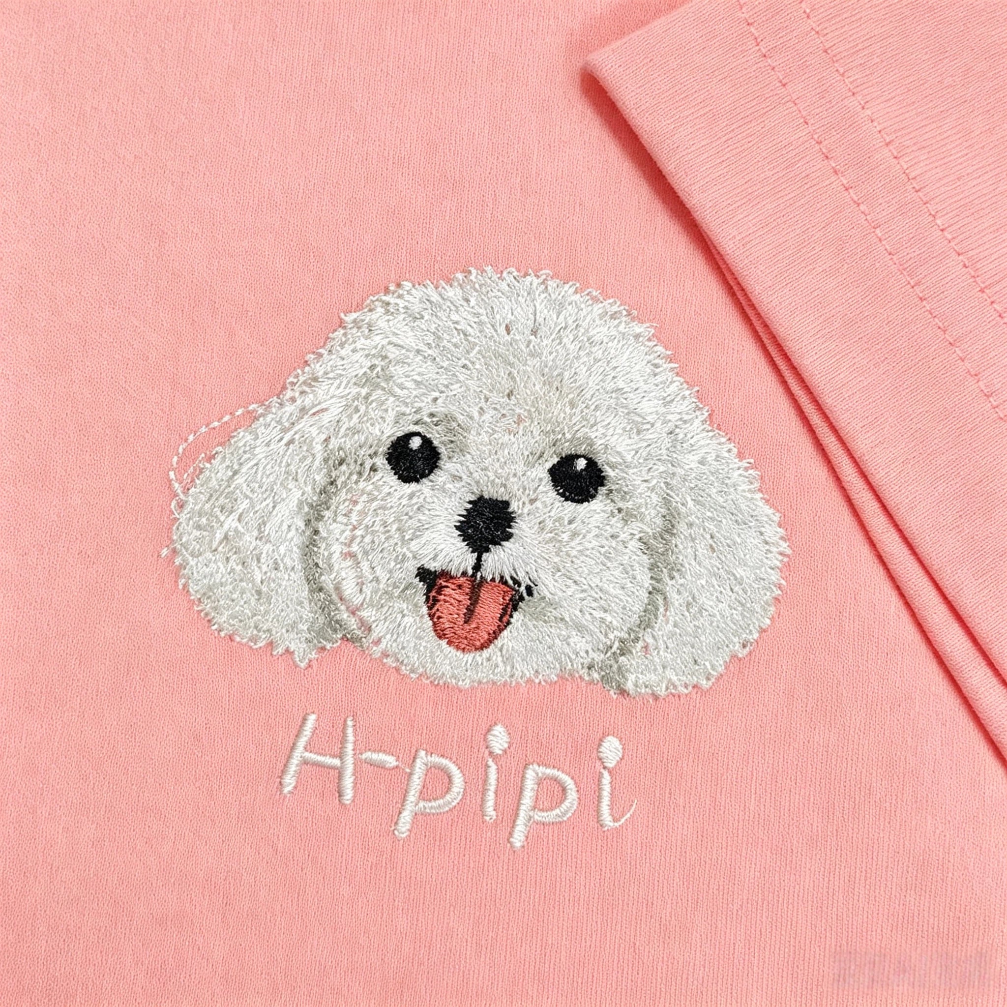 Women's Fitted T-Shirt: Cute Little Dog Chest Embroidery. Custom Pet Photo Pure Cotton Tee – The Perfect Holiday Gift!