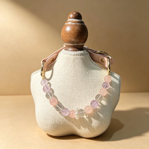 Pink Rose Quartz Amethyst Crystal Pet Collar & Owner Matching Bracelet Calming Healing Crystal Jewelry Set