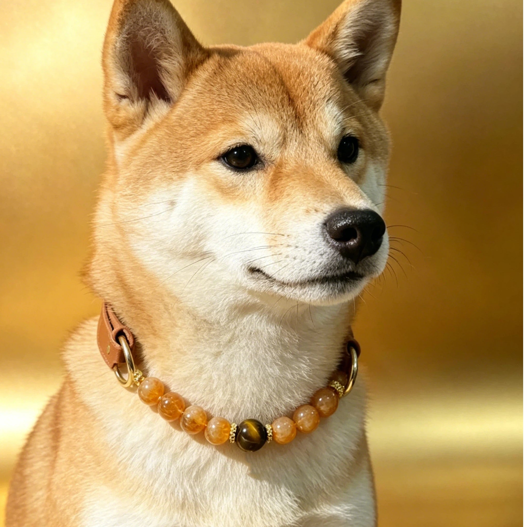 Solar Golden Citrine Beaded Dog Collar & Matching Owner Bracelet | Attract Wealth & Good Luck for the Whole Family