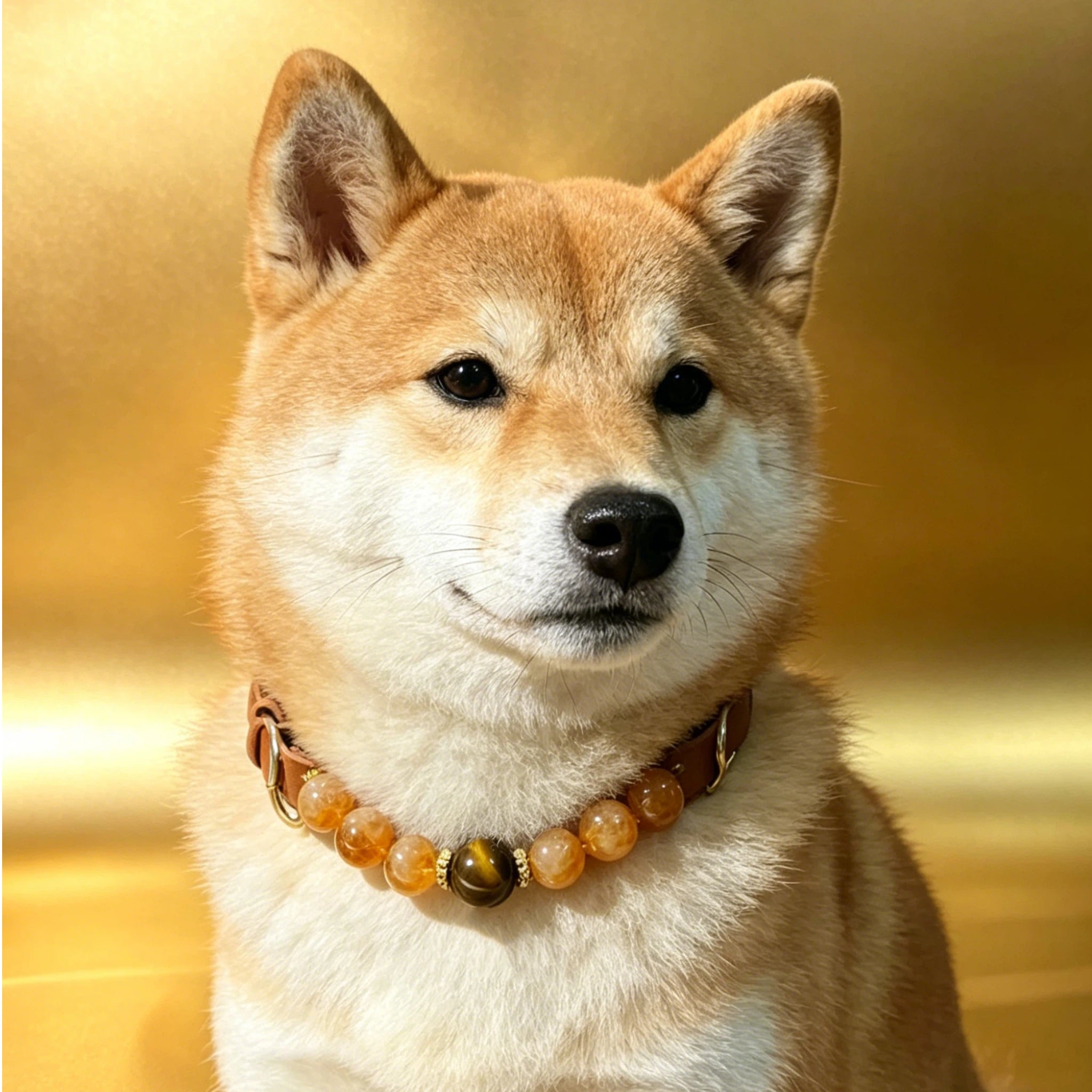 Solar Golden Citrine Beaded Dog Collar & Matching Owner Bracelet | Attract Wealth & Good Luck for the Whole Family
