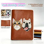 Personalized Pet Photo Embroidery Genuine Leather Wallet | Handmade Memory Gift for Pet Owners