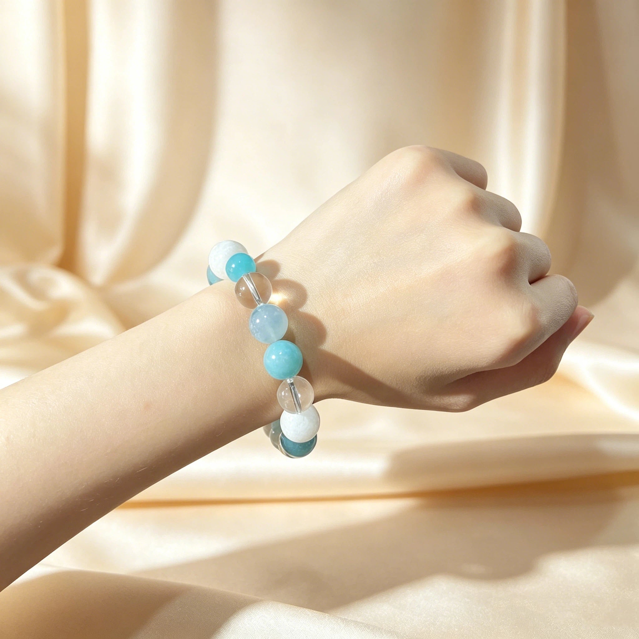 Light Blue Aquamarine Beaded Dog Collar & Matching Bracelet | Calming Crystal Human Pet Matching Set
