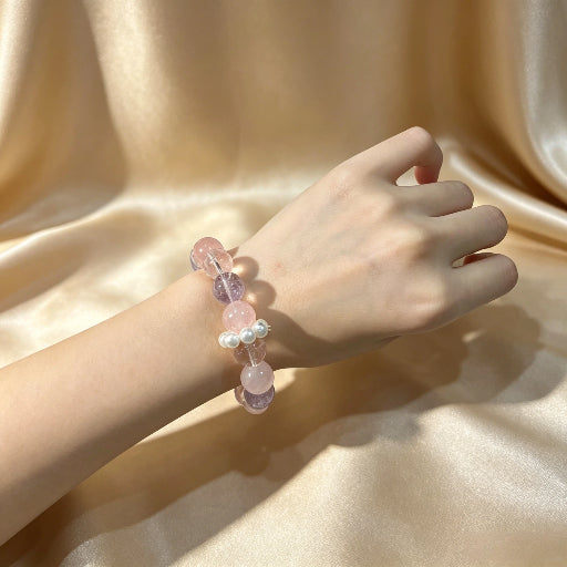 Pink Rose Quartz Amethyst Crystal Pet Collar & Owner Matching Bracelet Calming Healing Crystal Jewelry Set