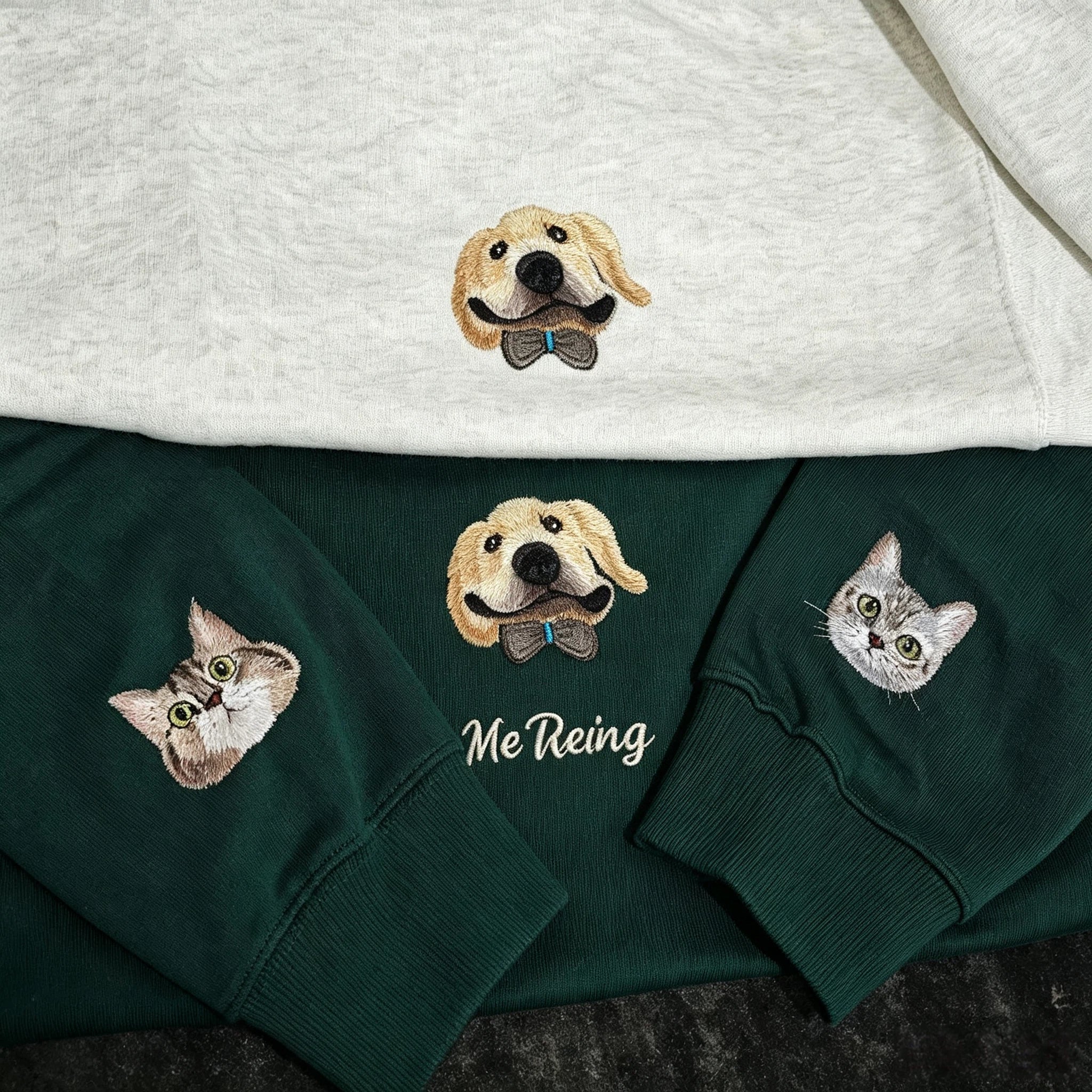 Classic Crewneck Sweatshirt: Custom Pet Portrait Embroidery, Personalized Cat/Dog Photo & Name, Casual Top for Pet Parents