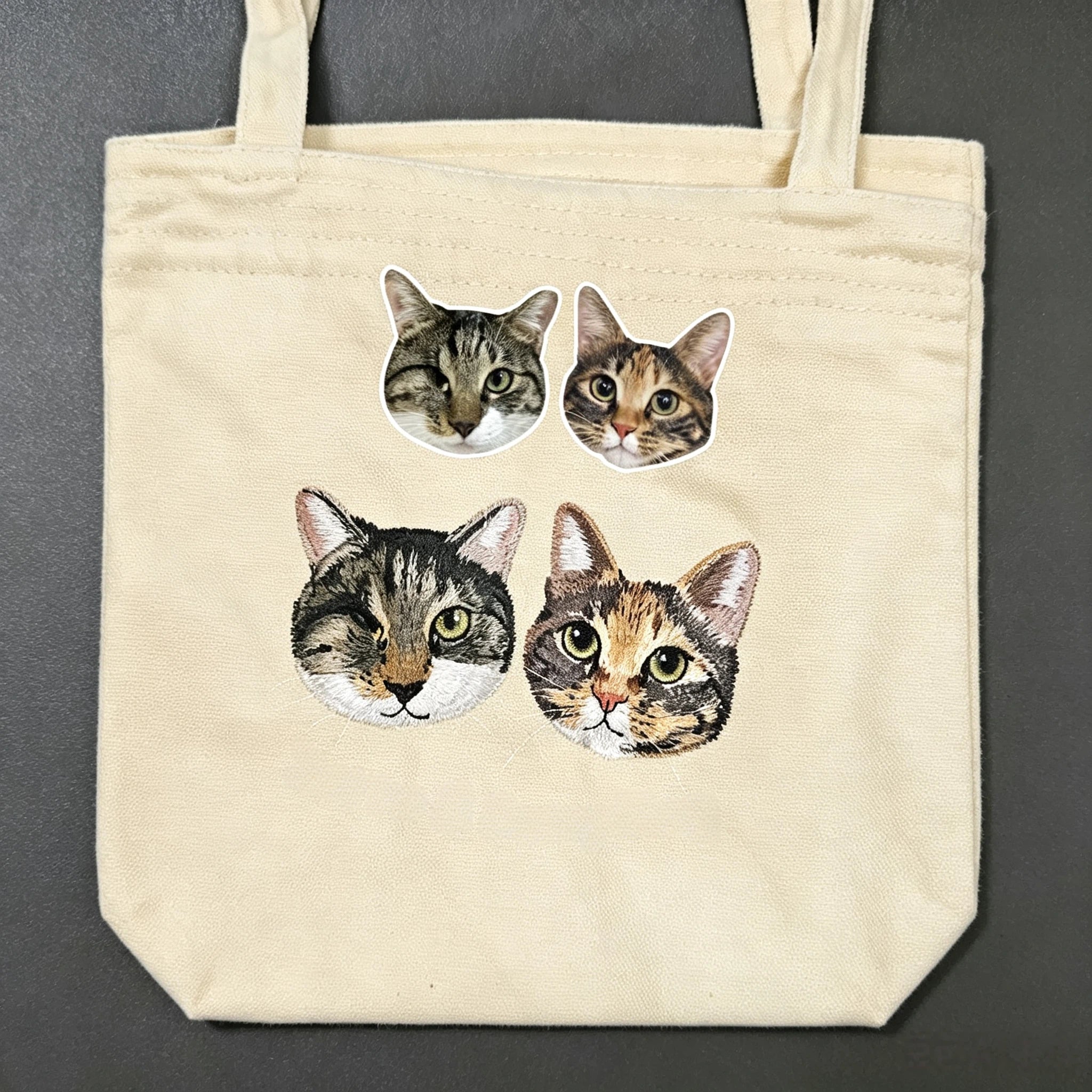 Classic Canvas Tote Bag：Custom Pet Embroidery, Personalized Cool Cat & Dog Portrait Shopping Bag, Large Capacity Shoulder Bag for Pet Lovers