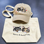 Classic Canvas Tote Bag：Custom Pet Embroidery, Personalized Cool Cat & Dog Portrait Shopping Bag, Large Capacity Shoulder Bag for Pet Lovers