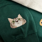 Classic Crewneck Sweatshirt: Custom Pet Portrait Embroidery, Personalized Cat/Dog Photo & Name, Casual Top for Pet Parents