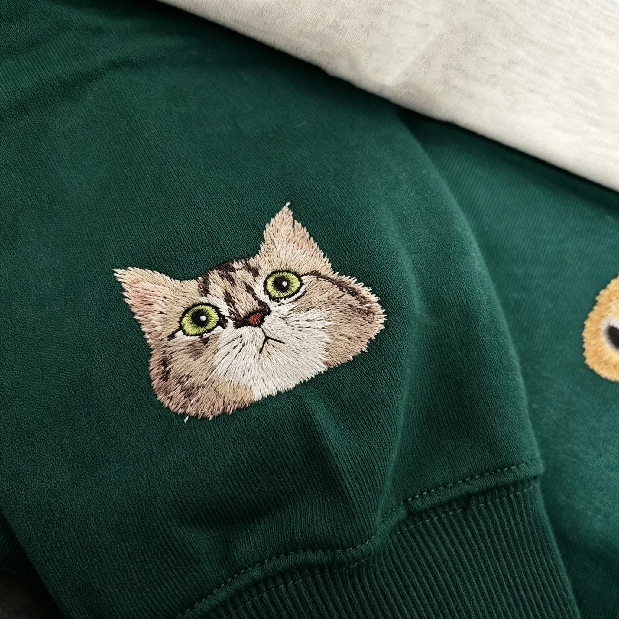 Classic Crewneck Sweatshirt: Custom Pet Portrait Embroidery, Personalized Cat/Dog Photo & Name, Casual Top for Pet Parents