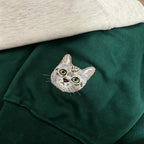 Classic Crewneck Sweatshirt: Custom Pet Portrait Embroidery, Personalized Cat/Dog Photo & Name, Casual Top for Pet Parents