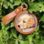 Luxury Hand-Carved Leather Pet Keychain – Unique Pet Portrait Memorial with Name Engraving on Back, Ideal Gift for Pet Parents