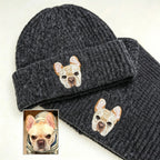 Classic Knit Beanie: Hand-Sewn Cat & Dog Portrait, Soft Stretchy Winter Pull-On Hat, Pet Memorial Accessory, Wear Your Furry Friend All Winter Long!