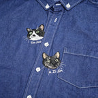 Custom Pet Casual Short-Sleeve Shirt: Hand-Embroidered Denim Shirt from Pet Photo, Pet Memorial Casual Denim Top