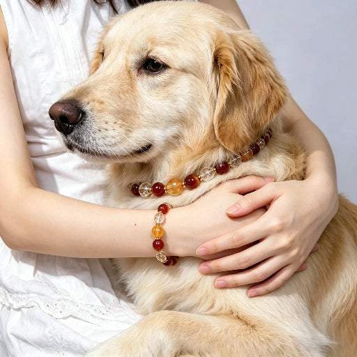 Red Orange Crystal Pet Collar with Matching Bracelet Natural Healing Crystal Dog Cat Owner Jewelry
