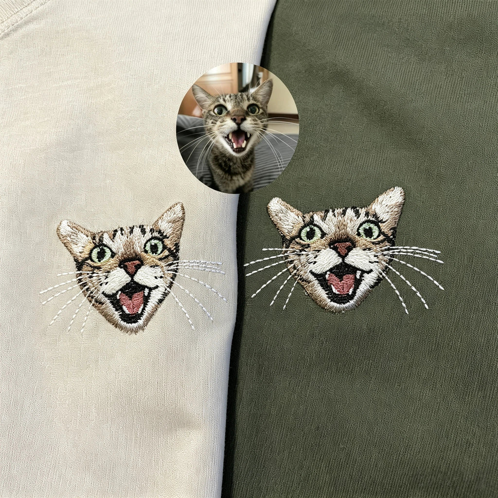 Custom Embroidered Cotton Fleece Hoodie: Hand-Stitched Pet Portrait Sweatshirt, Unique Personalized Gift for Dog & Cat Lovers