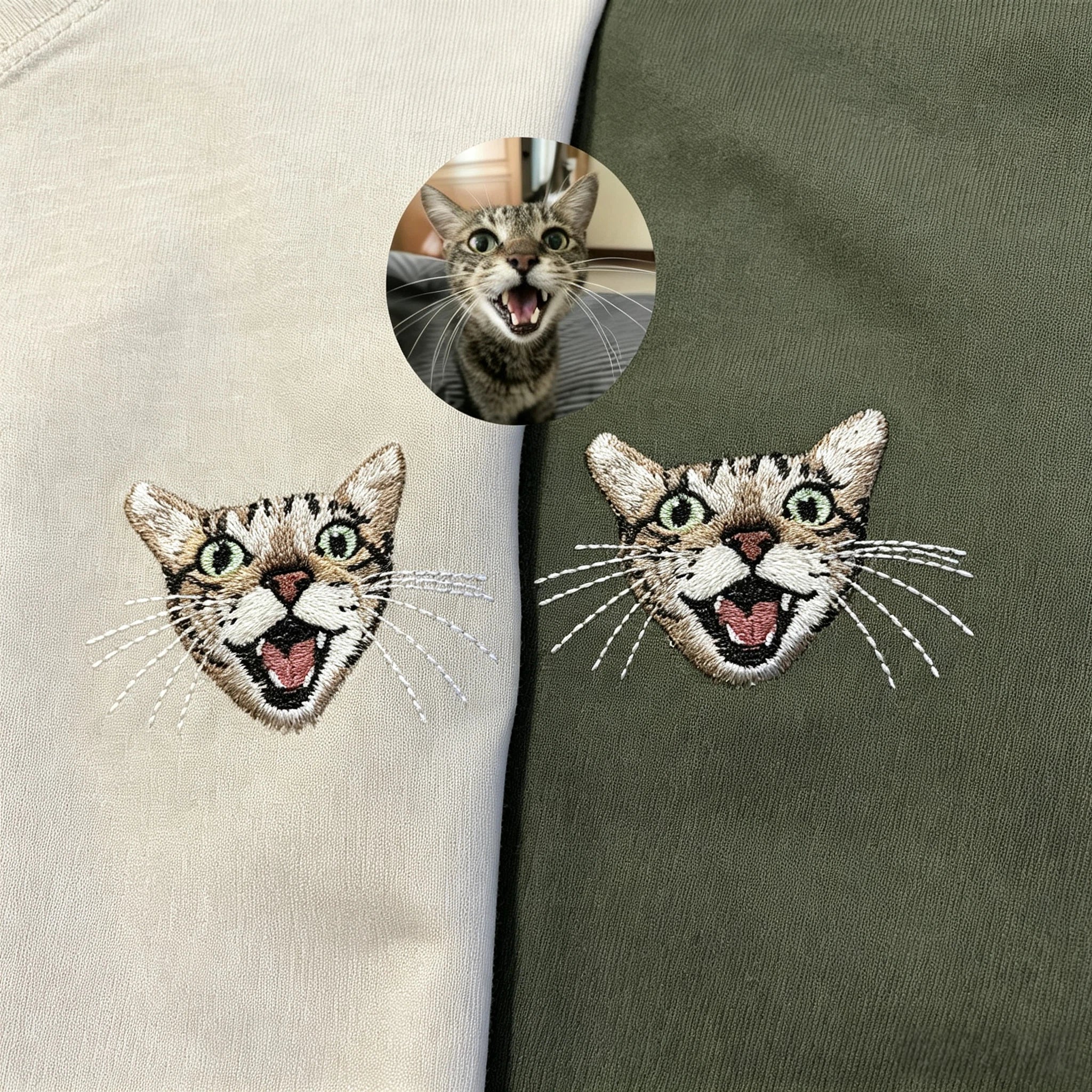 Custom Embroidered Cotton Fleece Hoodie: Hand-Stitched Pet Portrait Sweatshirt, Unique Personalized Gift for Dog & Cat Lovers