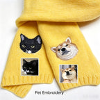 Custom Pet Portrait Embroidery Knitted Wool Scarf, Personalized Cat Dog Photo Custom Winter Scarf, Sentimental Pet Lover Memorial Gift