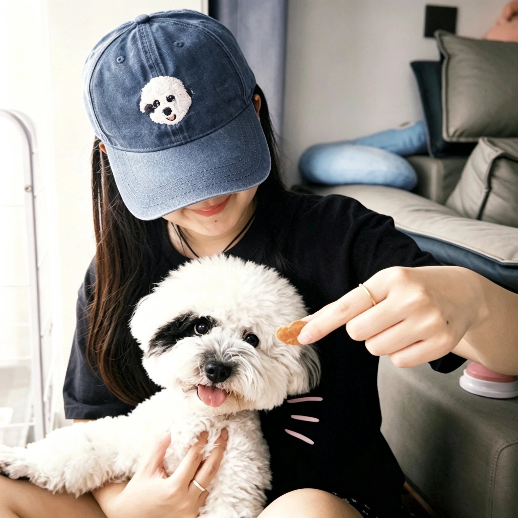 Washed Denim Baseball Cap: Minimalist Pet Embroidery Dad Hat, Hand-Stitched Pet Portrait, Take Your Furry Friend Everywhere!