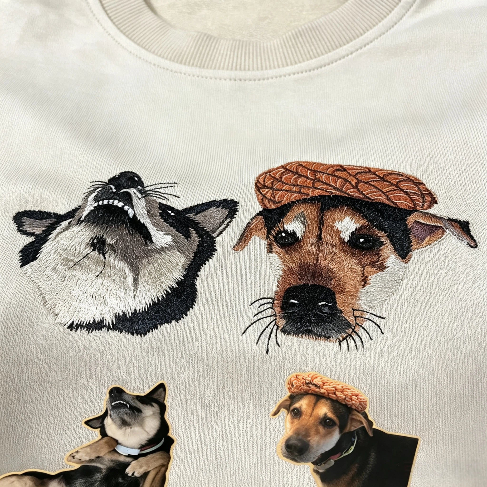 Classic Crewneck Sweatshirt: Custom Pet Portrait Embroidery, Personalized Cat/Dog Photo & Name, Casual Top for Pet Parents