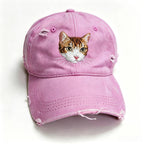 Distressed Ripped Baseball Cap: Hand-Sewn Pet Portrait, Soft Washed Cotton Unisex Dad Hat, Pet Memorial Everyday Cap
