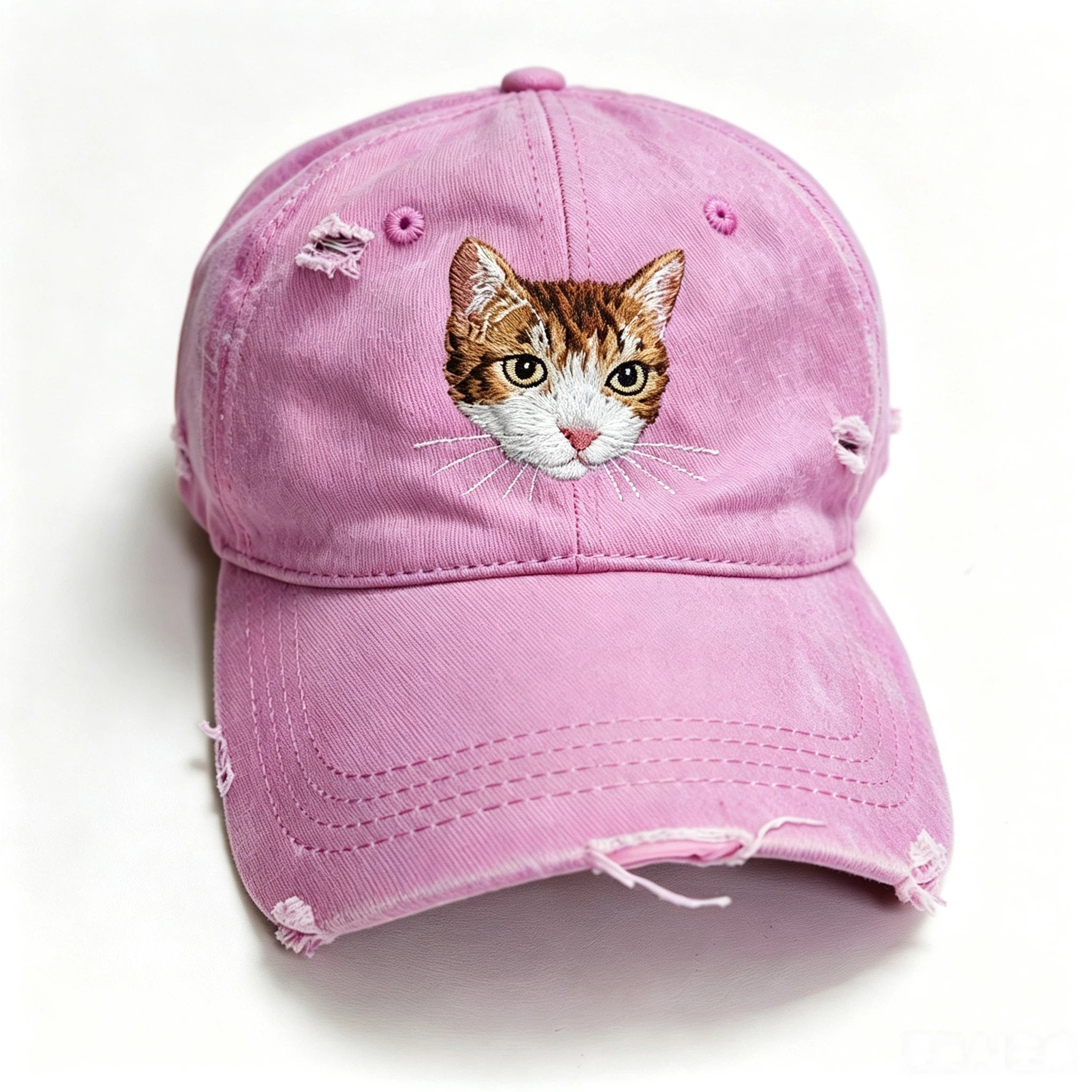 Distressed Ripped Baseball Cap: Hand-Sewn Pet Portrait, Soft Washed Cotton Unisex Dad Hat, Pet Memorial Everyday Cap