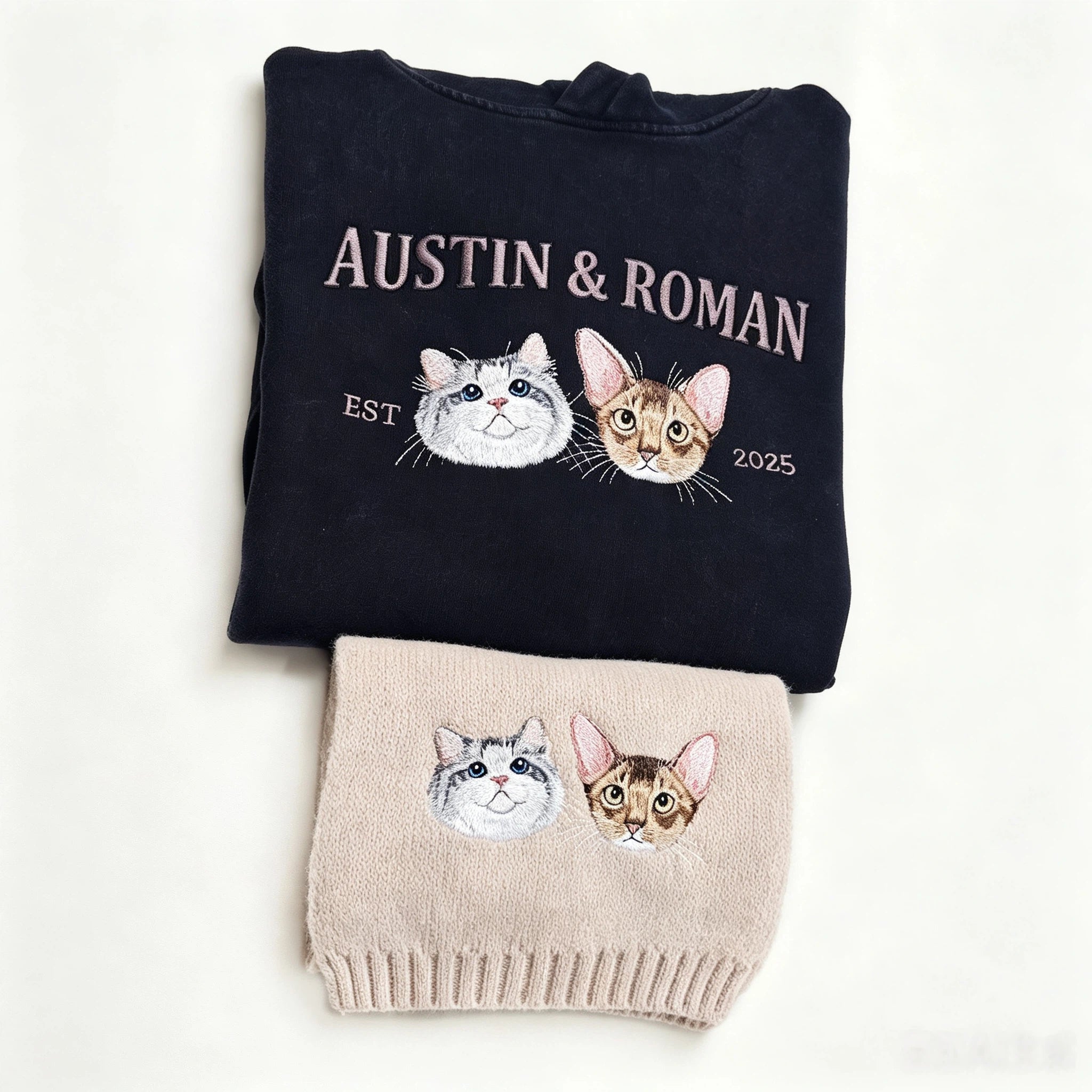 Custom Embroidered Cotton Fleece Hoodie: Hand-Stitched Pet Portrait Sweatshirt, Unique Personalized Gift for Dog & Cat Lovers