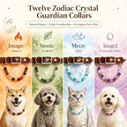 12 Zodiac Natural Crystal Pet Collar, Fire/Earth/Air/Water Element Healing Gemstone Leather Dog & Cat Collar, Aesthetic Crystal Beaded Neck Ring for Small to Medium Pets