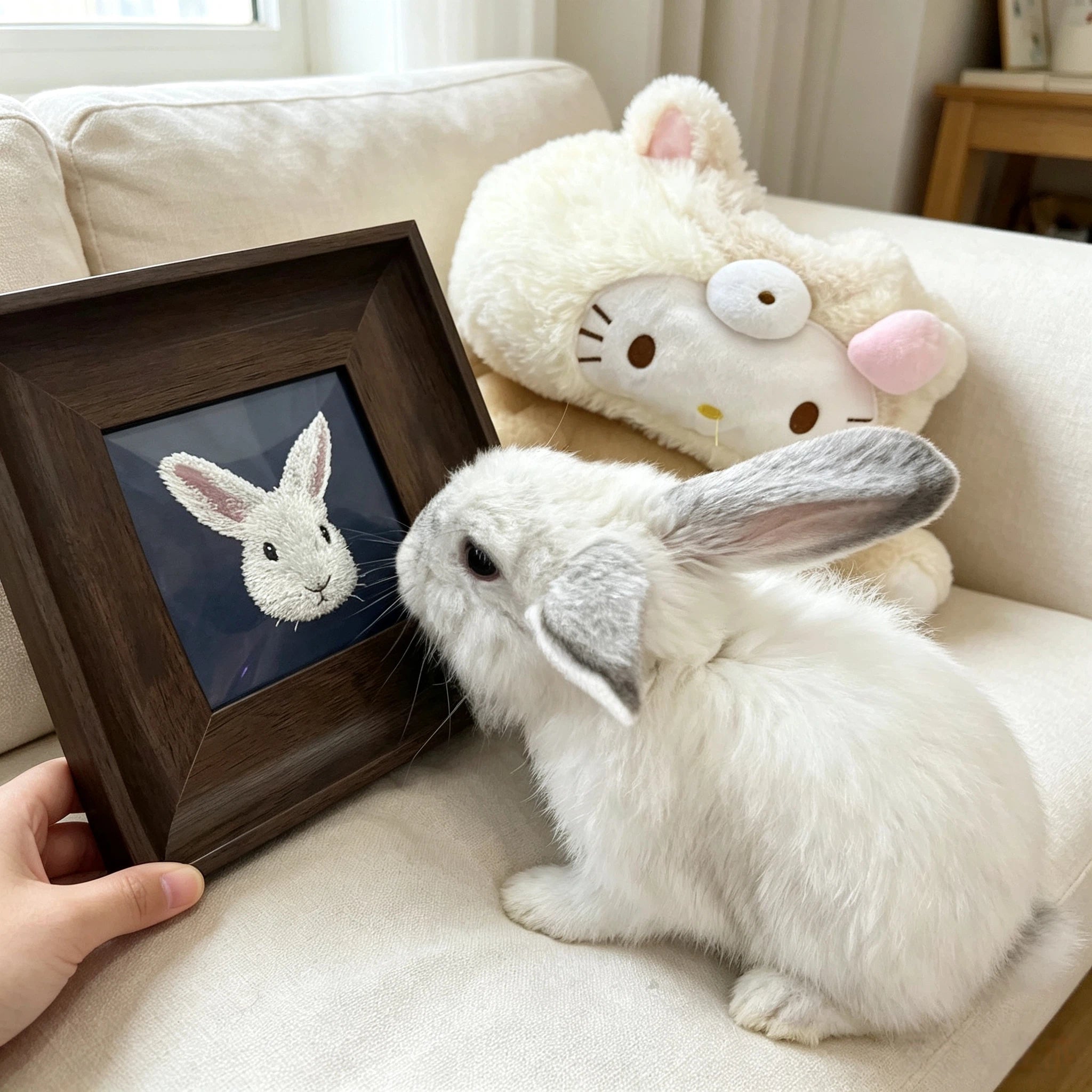 Personalized Hand Stitched Pet Embroidery Frame Custom Any Pet Portrait Walnut Wood Framed Sentimental Gift for All Pet Owners