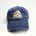 Distressed Ripped Baseball Cap: Hand-Sewn Pet Portrait, Soft Washed Cotton Unisex Dad Hat, Pet Memorial Everyday Cap