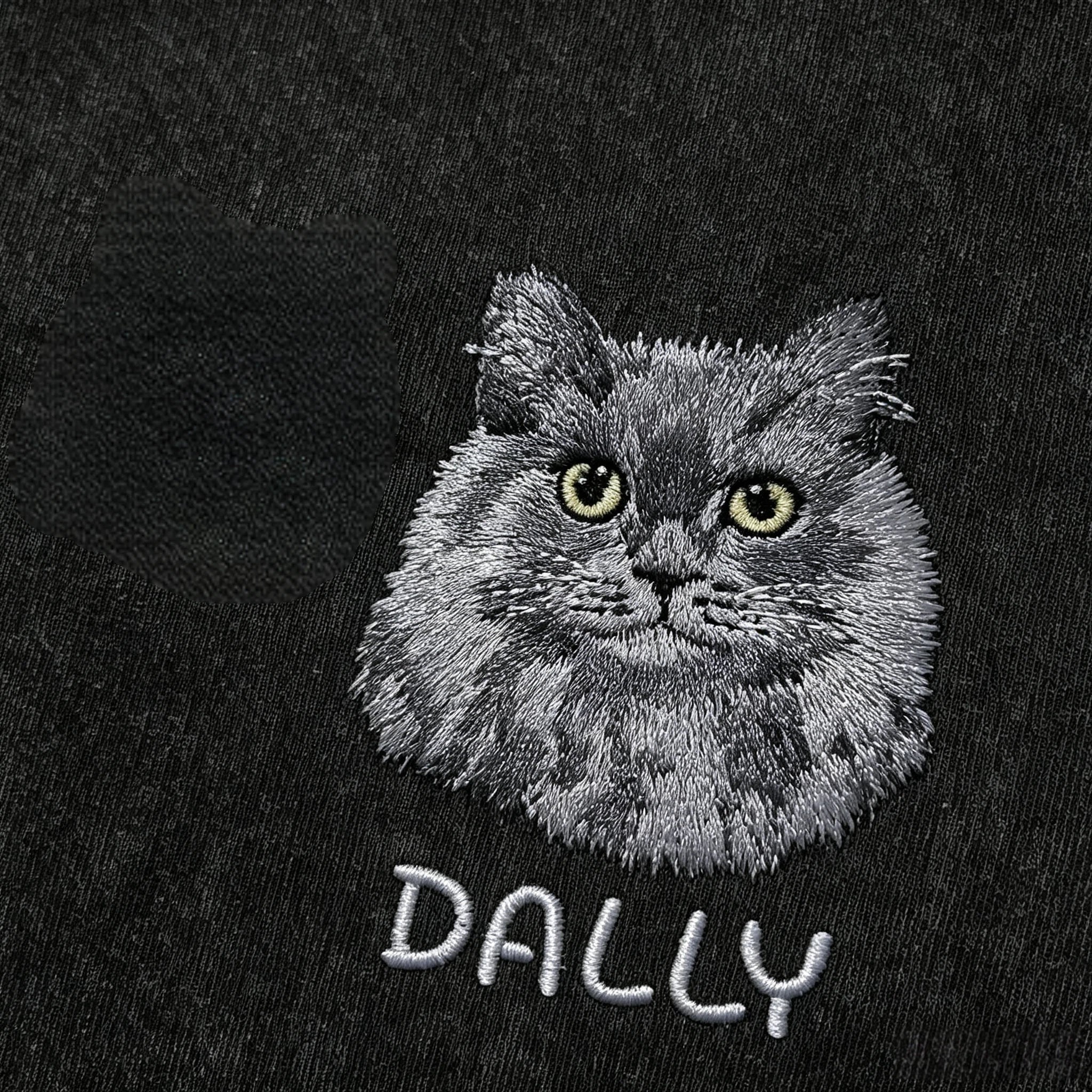 Washed Cotton Crewneck Sweatshirt: Personalized Pet Embroidery, Hand-Stitched Pet Portrait with Custom Name, Unisex Top