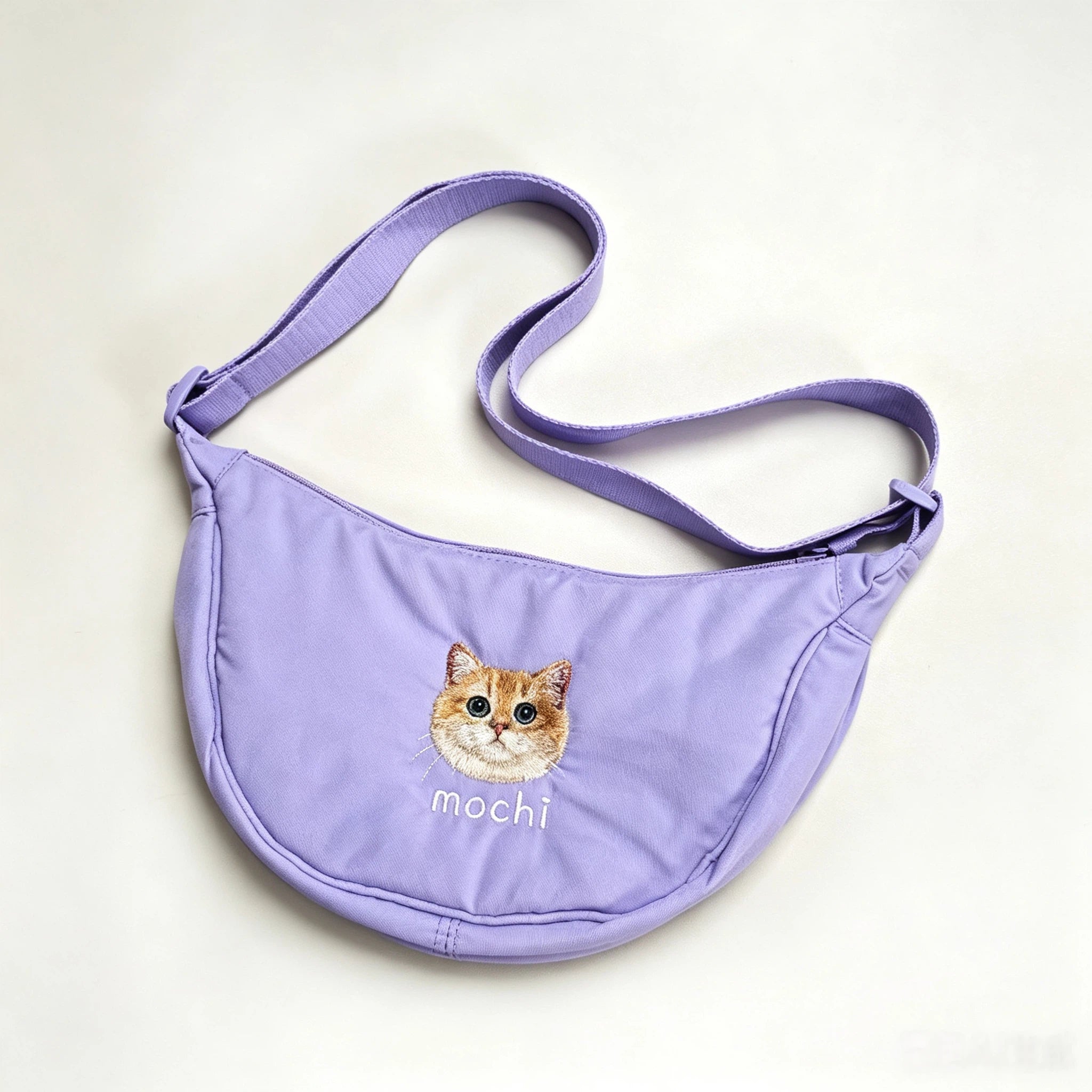 Custom Pet Embroidery Crescent Crossbody Bag, Handmade Portrait Soft Saddle Bag, Name Engraved Casual Shoulder Bag, Exclusive for Pet Lovers