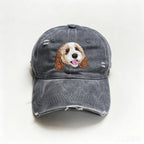 Distressed Ripped Baseball Cap: Hand-Sewn Pet Portrait, Soft Washed Cotton Unisex Dad Hat, Pet Memorial Everyday Cap