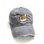 Distressed Ripped Baseball Cap: Hand-Sewn Pet Portrait, Soft Washed Cotton Unisex Dad Hat, Pet Memorial Everyday Cap