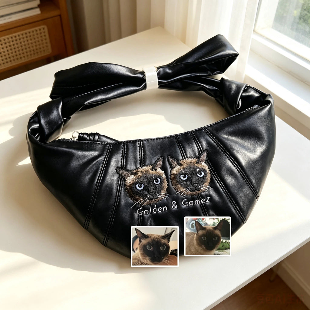 Custom Pet Portrait Embroidered Croissant Bag, One-of-a-Kind Genuine Leather Shoulder Bag with Your Pet’s Portrait, A Heartfelt Exclusive Gift for Pet Lovers & Fur Parents
