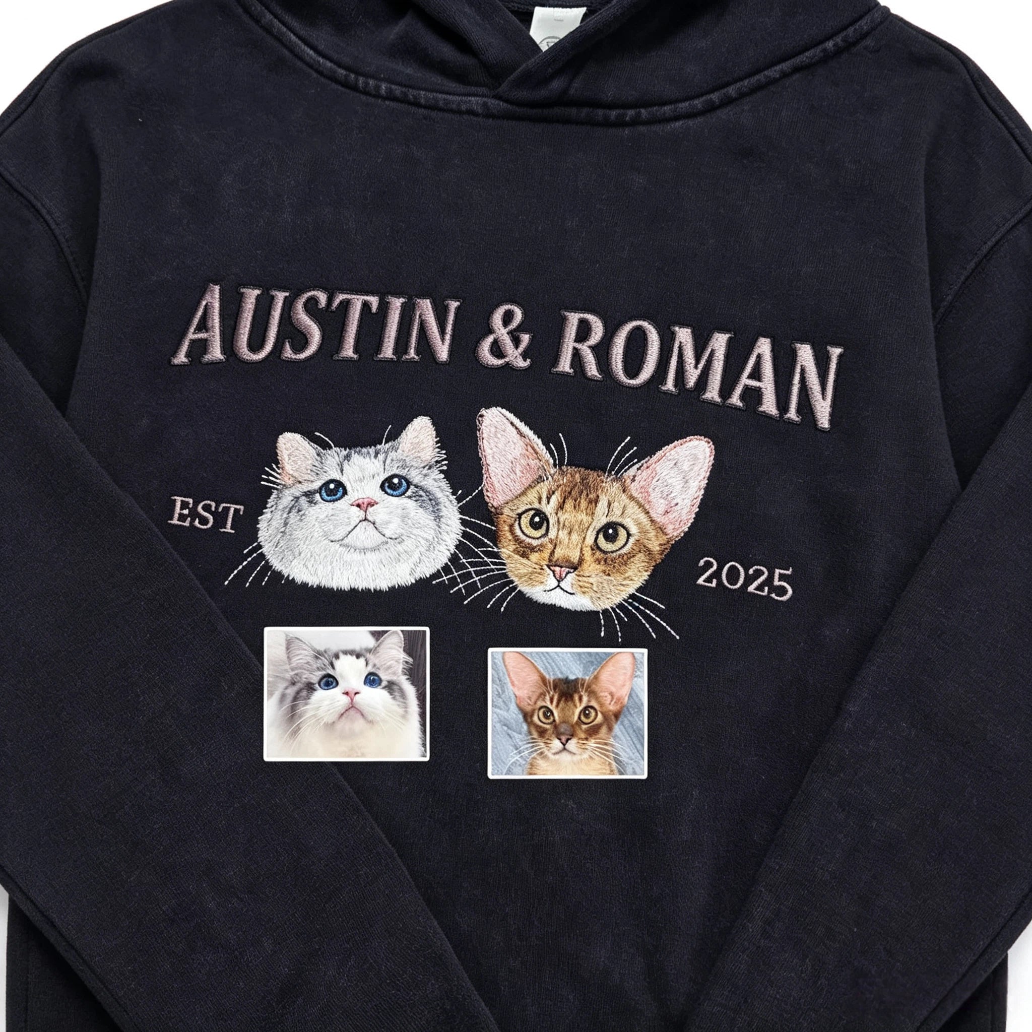 Custom Embroidered Cotton Fleece Hoodie: Hand-Stitched Pet Portrait Sweatshirt, Unique Personalized Gift for Dog & Cat Lovers