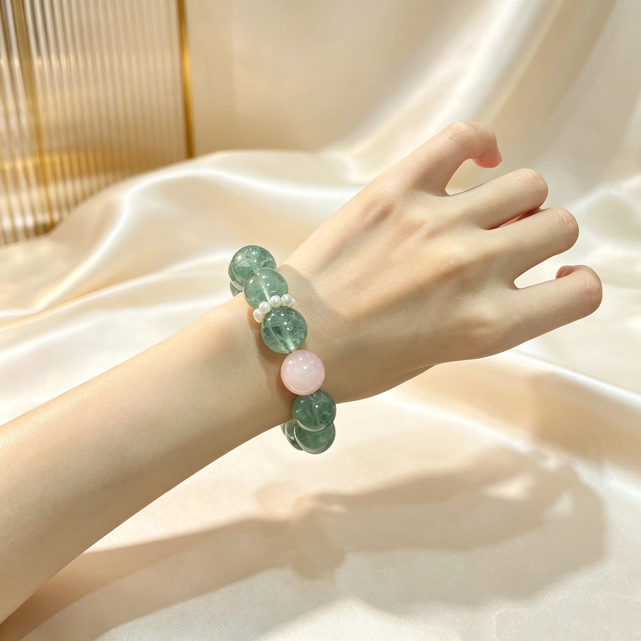 Icy Green Fluorite Pet Collar & Owner Bracelet Set Natural Healing Rose Quartz Reduce Anxiety for Pets & Owners Friendship Crystal Jewelry