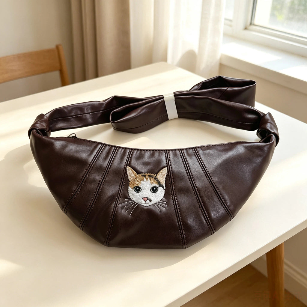 Custom Pet Portrait Embroidered Croissant Bag, One-of-a-Kind Genuine Leather Shoulder Bag with Your Pet’s Portrait, A Heartfelt Exclusive Gift for Pet Lovers & Fur Parents