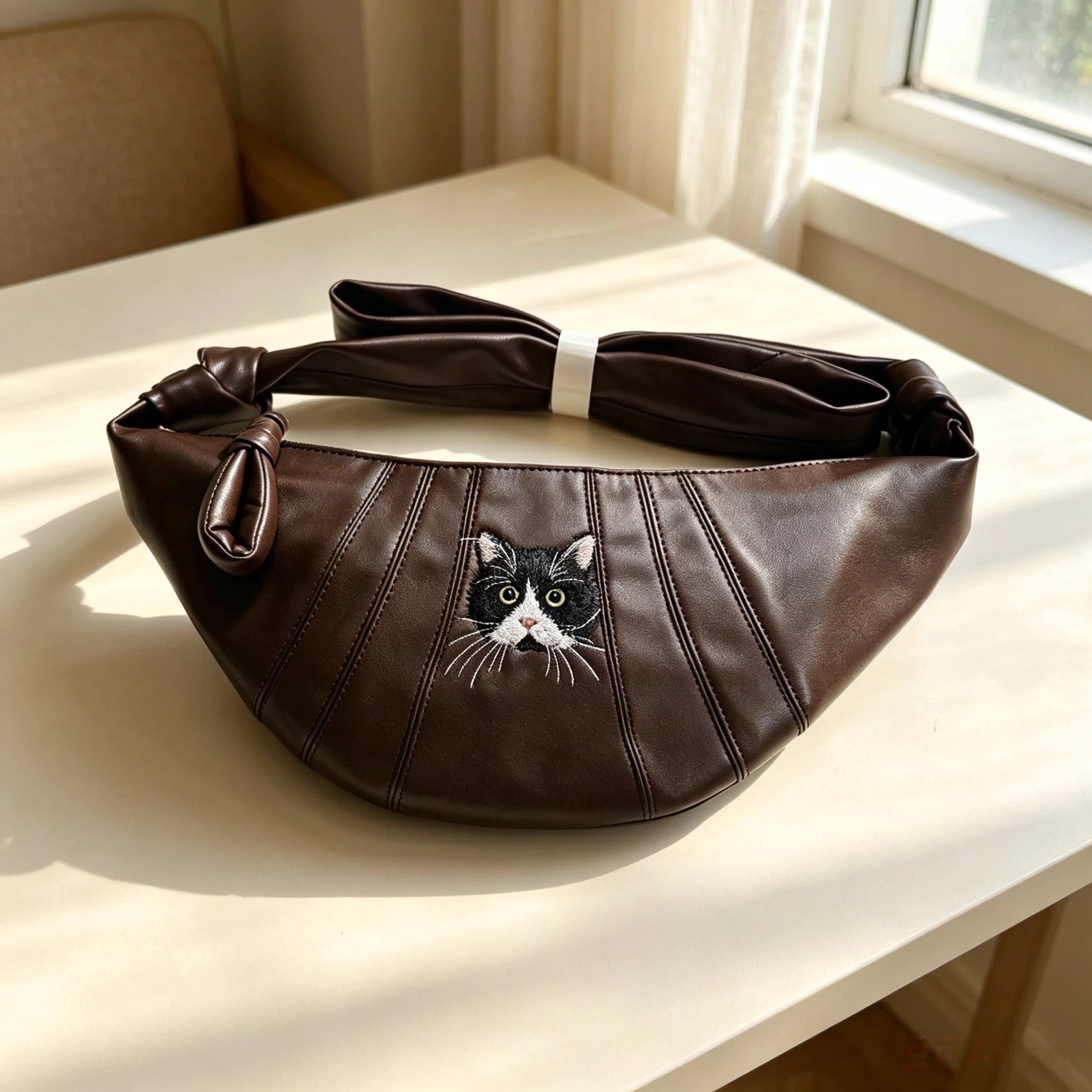 Custom Pet Portrait Embroidered Croissant Bag, One-of-a-Kind Genuine Leather Shoulder Bag with Your Pet’s Portrait, A Heartfelt Exclusive Gift for Pet Lovers & Fur Parents