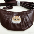 Custom Pet Portrait Embroidered Croissant Bag, One-of-a-Kind Genuine Leather Shoulder Bag with Your Pet’s Portrait, A Heartfelt Exclusive Gift for Pet Lovers & Fur Parents