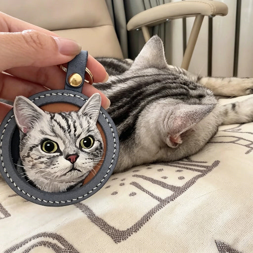 Purely Hand-Carved Leather Pet Round Charm, One-of-a-Kind Custom Keepsake