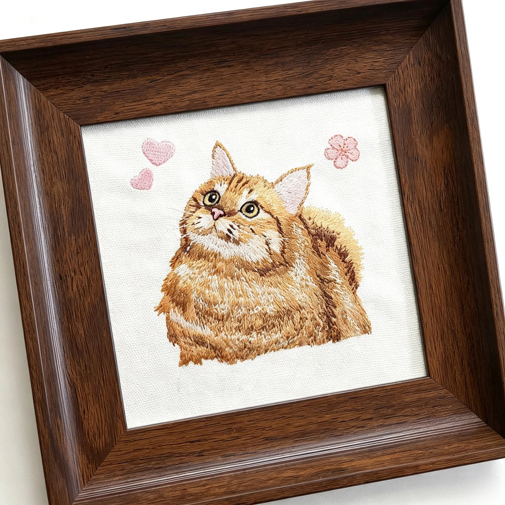 Personalized Hand Stitched Pet Embroidery Frame Custom Any Pet Portrait Walnut Wood Framed Sentimental Gift for All Pet Owners
