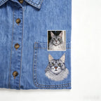 Custom Pet Casual Short-Sleeve Shirt: Hand-Embroidered Denim Shirt from Pet Photo, Pet Memorial Casual Denim Top