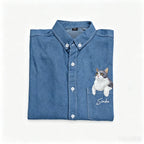 Custom Pet Casual Short-Sleeve Shirt: Hand-Embroidered Denim Shirt from Pet Photo, Pet Memorial Casual Denim Top