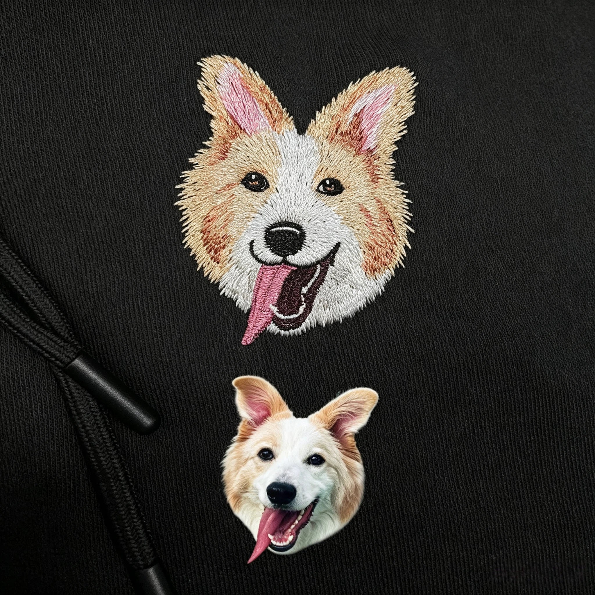 Custom Embroidered Cotton Fleece Hoodie: Hand-Stitched Pet Portrait Sweatshirt, Unique Personalized Gift for Dog & Cat Lovers